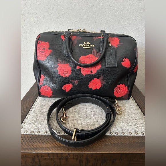 Coach Handbags - Coach Rowan Large Satchel Bag With Floral Print CCE27  Black/Red